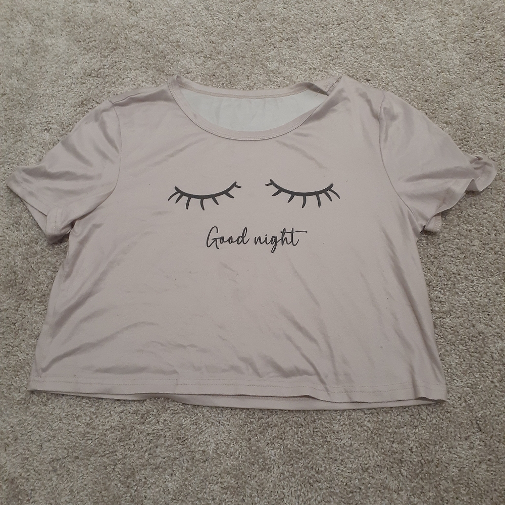Good Night Short Sleeve Cropped Pajama Top